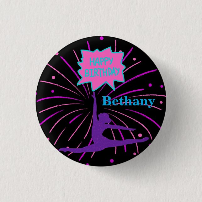 Happy Birthday Gymnastik Personalisiert Button (Vorderseite)