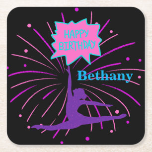 Happy Birthday Gymnastik Personalisiert Rechteckiger Pappuntersetzer