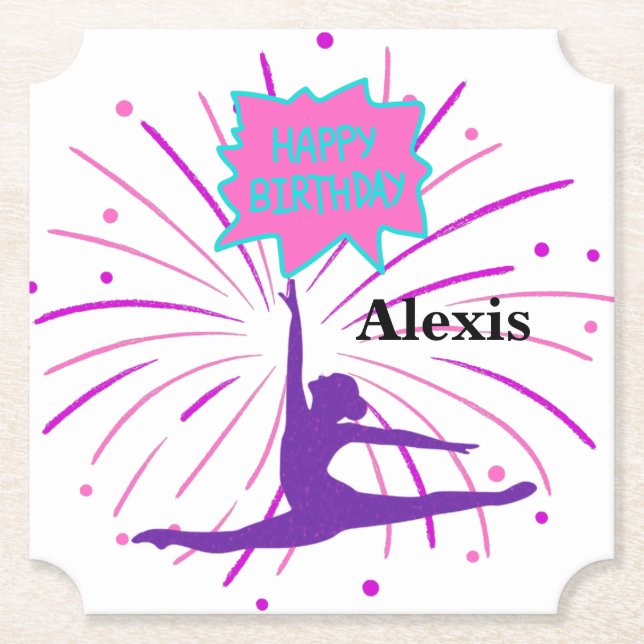 Happy Birthday Gymnastik Personalisiert Untersetzer (Vorderseite)