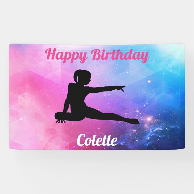 Happy Birthday Gymnastik Pink & Blue Banner (Horizontal)
