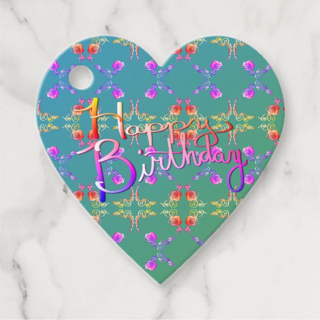 "Happy Birthday" Handgeschriebene Geschenketikette Geschenkanhänger (Vorderseite)
