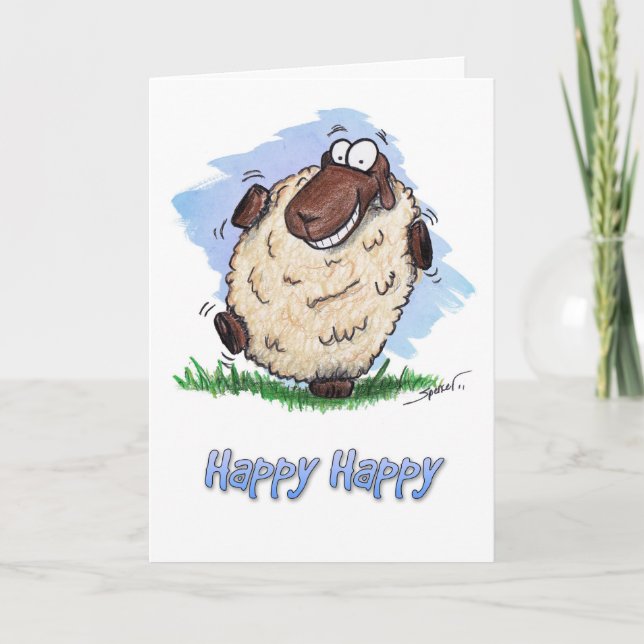 Happy Birthday Happy Tancing Sheep Karte (Vorderseite)