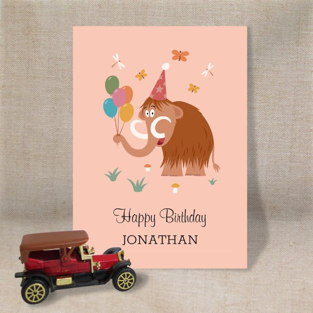 Happy Birthday Hat Cartoon Mammoth Balloons Card (Von Creator hochgeladen)