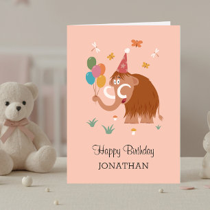 Happy Birthday Hat Cartoon Niedlich Mammoth Balloo Karte