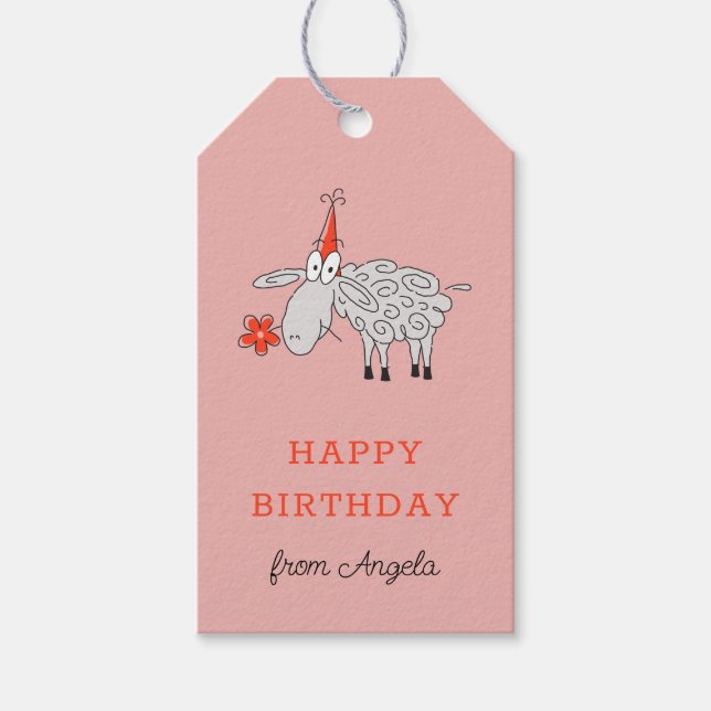 Happy Birthday Hat Niedlich Cartoon Schafe Blume Geschenkanhänger (Vorderseite)