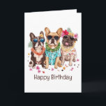 Happy Birthday Hawaiian French Bulldogs Blume Lei Karte<br><div class="desc">Sag Aloha zu den niedlichsten Urlaubsvibes aller Zeiten! Diese bunte und unterhaltsame Kollektion mit hübschen Hunden in lebhaften hawaiianischen Shirts und Blume-Freizeit, bereit, die Inselfreude zu Ihrem Tag zu bringen. Ideal für Hundefreunde, die von Palmen, Sandstränden und endlosem Sonnenschein träumen. Egal, ob Sie ein spielerisches Geschenk, ein lustiges Sommeraccessoire oder...</div>