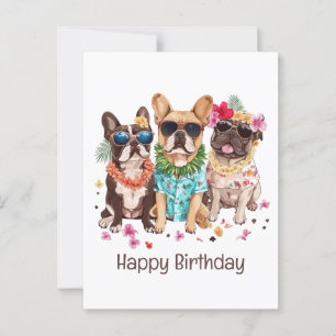 Happy Birthday Hawaiian French Bulldogs Blume Lei Postkarte