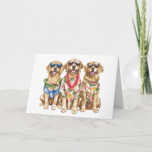 Happy Birthday Hawaiian Golden Retriever Hunde Karte (Vorderseite)