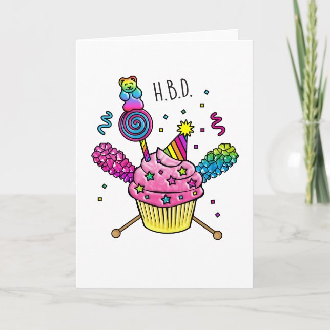 Happy Birthday HBD Gummy Bären Cupcake Karte (Vorderseite)