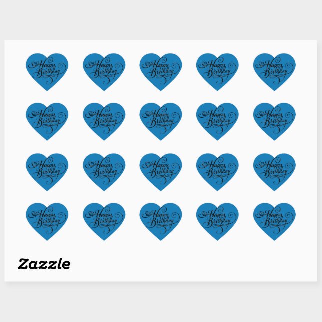 Happy Birthday Heart Französisch Blue Sticker (Blatt)