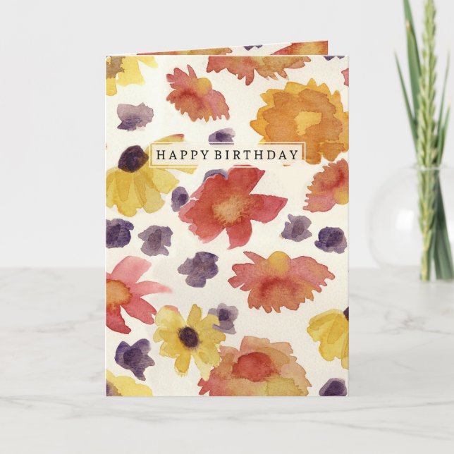 Happy Birthday Herbst Blume Wasserfarbe Karte (Vorderseite)