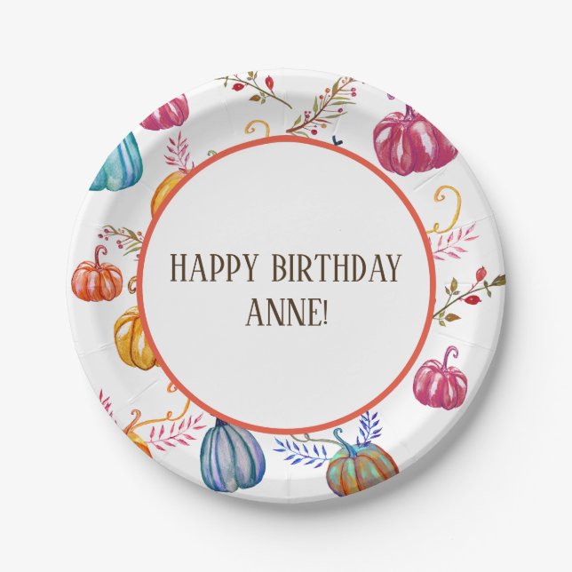 Happy Birthday Herbst Pumpkins Custom Paper Teller (Vorderseite)
