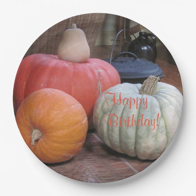 Happy Birthday Herbst Thema Pappteller (Vorderseite)