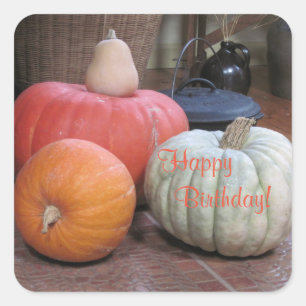 Happy Birthday Herbst Thema Quadratischer Aufkleber