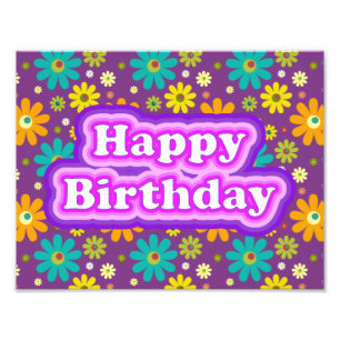 Happy Birthday Hippie Blume Fotodruck