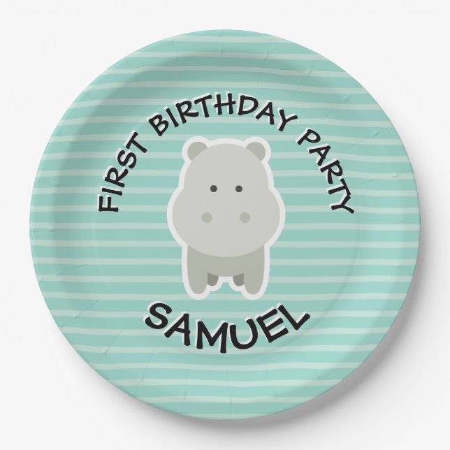 Happy Birthday Hippo Party Animals Pappteller (Vorderseite)