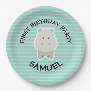 Happy Birthday Hippo Party Tiere Pappteller