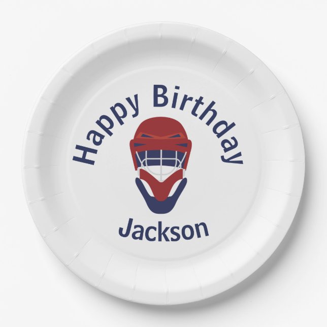 Happy Birthday Hockey Red & Blue Pappteller (Vorderseite)