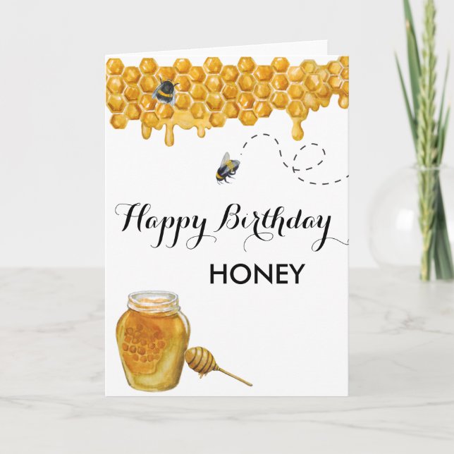 Happy Birthday Honey Watercolor Bee Karte (Vorderseite)