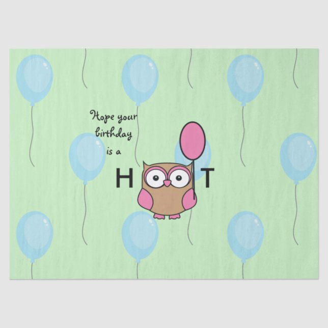 Happy Birthday Hoot Owl mit Balloons Seidenpapier (Vorderseite)