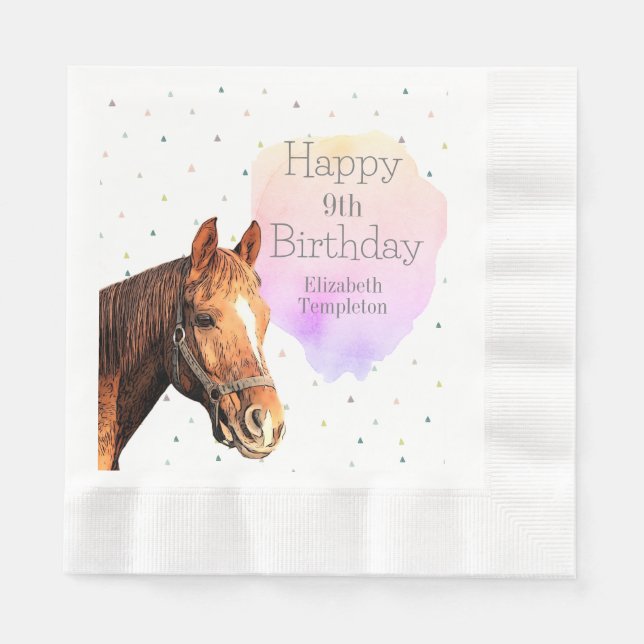 Happy Birthday Horse Back Reiten Hübsches Tier Kin Serviette (Vorderseite)
