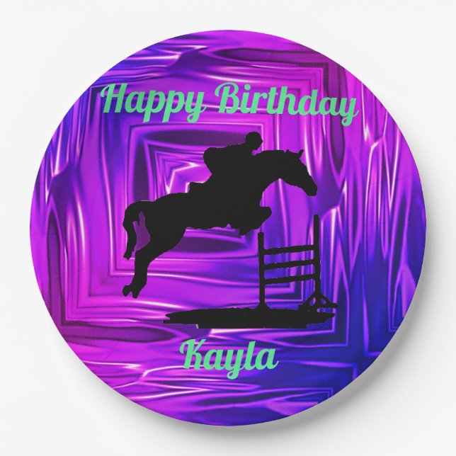 Happy Birthday Horse Hunter Jumper Reittier Pappteller (Vorderseite)