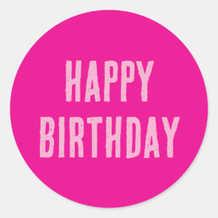 Happy Birthday Hot Pink Girly Custom Color Niedlic Runder Aufkleber