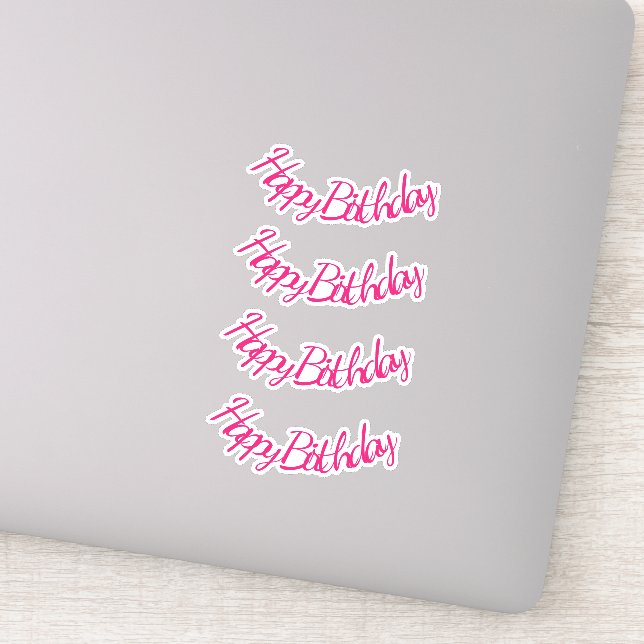 Happy Birthday Hot Pink Stilvoll Niedlich Girly Aufkleber (Detail)