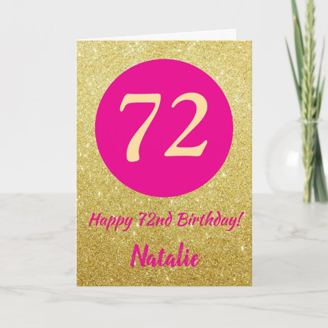 Happy Birthday Hot Pink und Gold Glitzer Karte (Vorderseite)