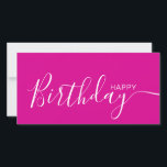 Happy Birthday Hot Pink White Modern Flat Card<br><div class="desc">Diese moderne und elegante Flachbild-Karte mit weißem Happy Birthday-Text auf der Vorderseite und auf der Rückseite personalisieren Sie ihn mit Ihrem Namen oder Familiennamen. Der Hintergrund ist in heißen rosa Farben.</div>