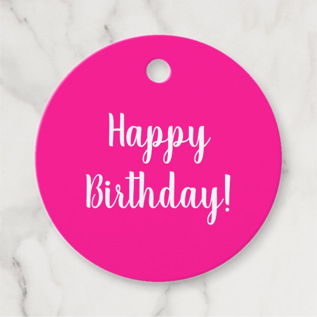 Happy Birthday Hot Pink White Typografy Gift Geschenkanhänger (Vorderseite)