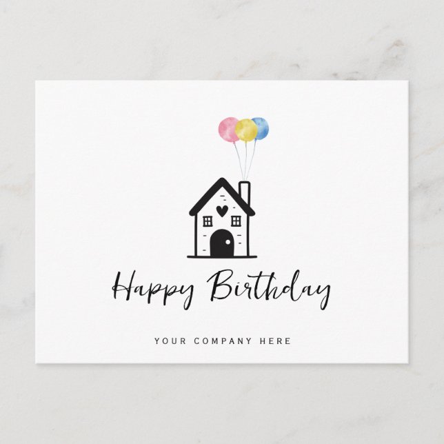 Happy Birthday House Balloons Real Anwesen Postkarte (Vorderseite)