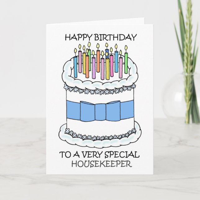 Happy Birthday Housekeeper Cake and Candles Karte (Vorderseite)