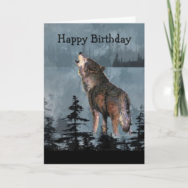 Happy Birthday Howling Wolf Tierart Karte (Vorderseite)