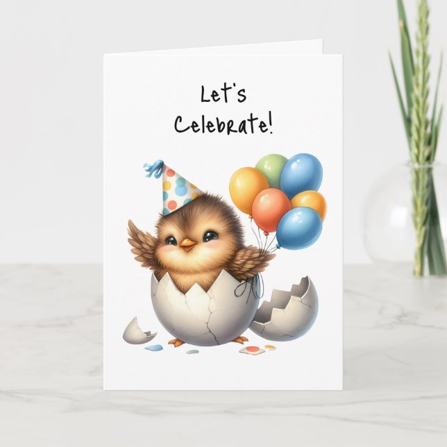Happy Birthday Hübsch Bird hatched Egg Balloons Karte (Vorderseite)