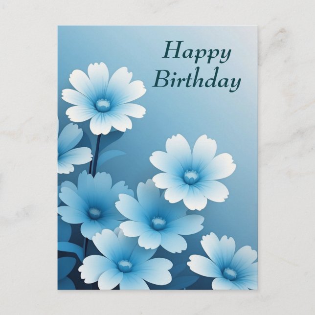 Happy Birthday Hübsch Blue Blumen Postkarte (Vorderseite)
