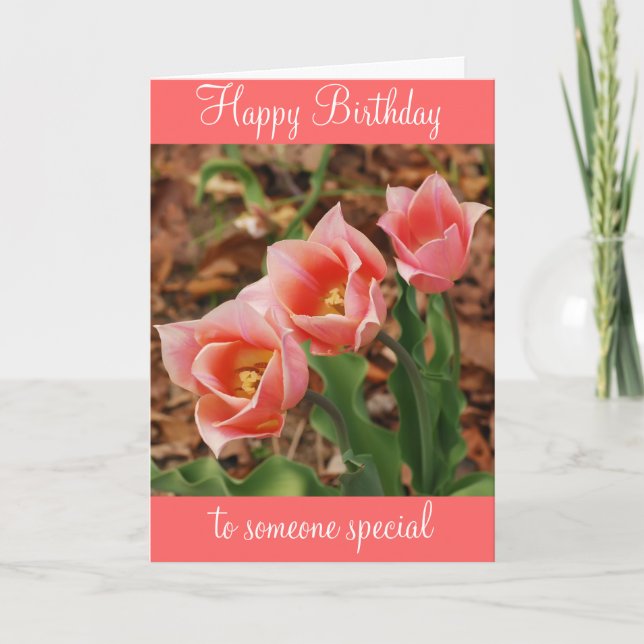 Happy Birthday Hübsch Pink Tulips Karte (Vorderseite)