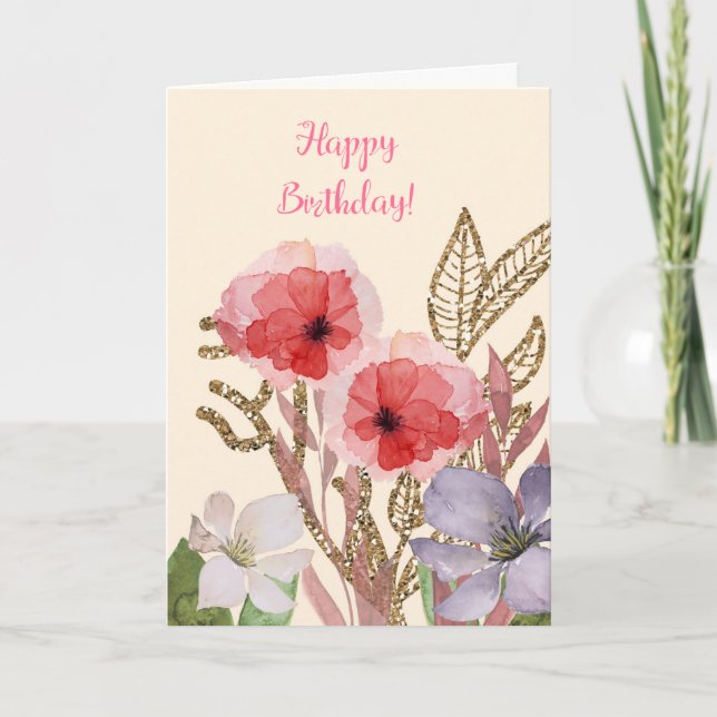 Happy Birthday Hübsch Pink Watercolor Blume Karte (Vorderseite)