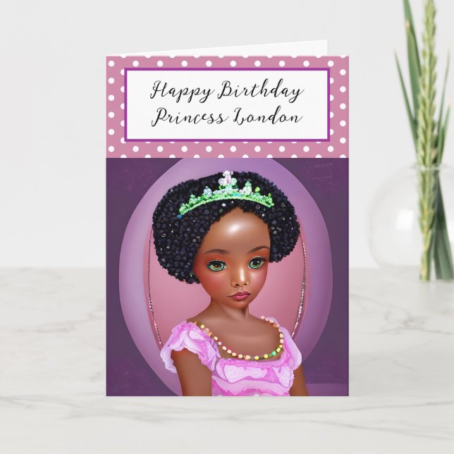 Happy Birthday Hübsche Lila Prinzessin Personalisi Karte (Vorderseite)
