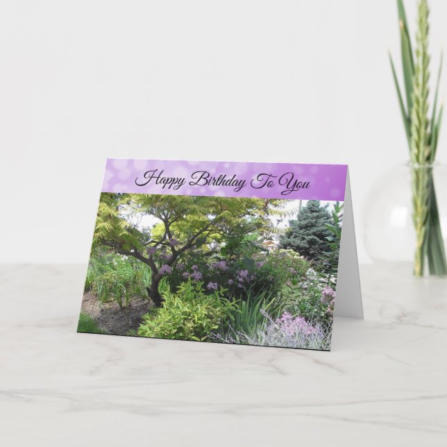 Happy Birthday Hübsches Lila Feld der Blume Karte (Vorderseite)