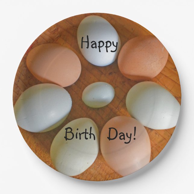 Happy Birthday Hühnereier Pappteller (Vorderseite)