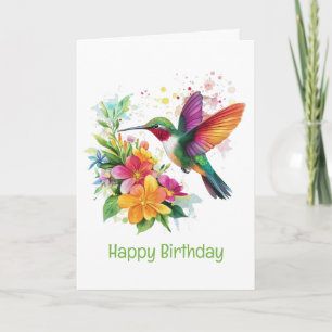 Happy Birthday Hummingbird Tropical Blume Karte