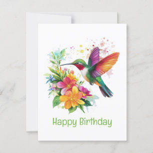 Happy Birthday Hummingbird Tropical Blume Postkarte