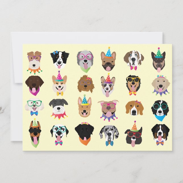 Happy Birthday Hund Faces Pawty Animals Einladung (Vorderseite)