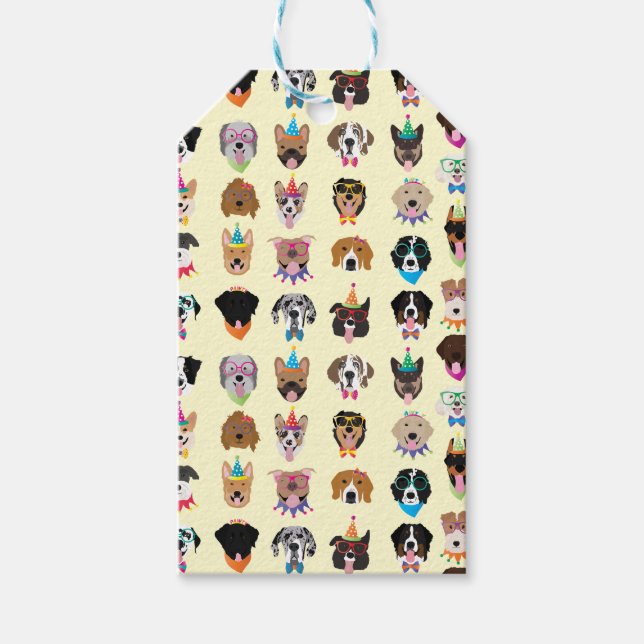 Happy Birthday Hund Faces Pawty Animals Geschenkanhänger (Vorderseite)