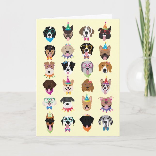 Happy Birthday Hund Faces Pawty Animals Karte (Vorderseite)
