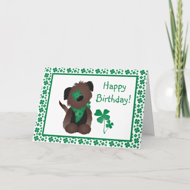 Happy Birthday Hund Kleeblatt Grün Karte (Vorderseite)