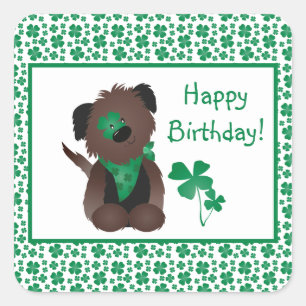 Happy Birthday Hund Kleeblatt Grün Quadratischer Aufkleber