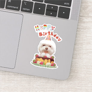 Happy Birthday Hund mit Kuchen Aufkleber