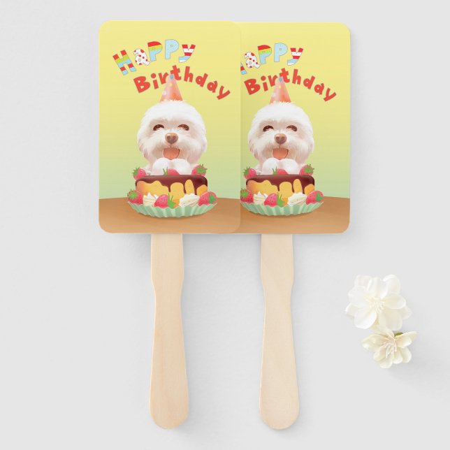 Happy Birthday Hund mit Kuchen Fächer (Vorne und Hinten)